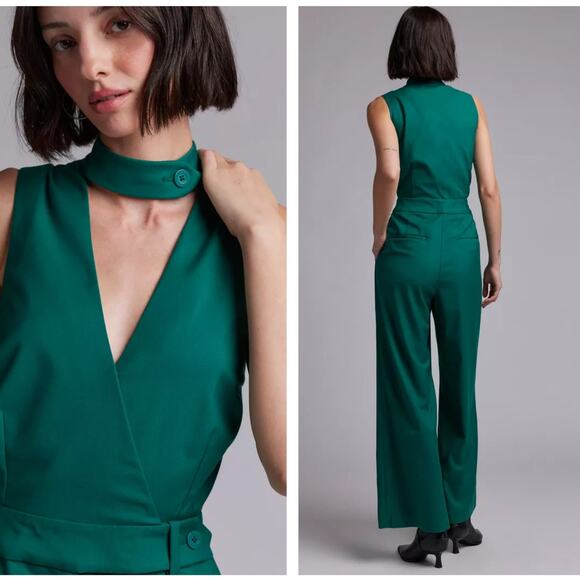 WILDFANG Empower High Waisted V-Neck Jumpsuit Jade Green Sz 24W NWT $218 {3F12} - Picture 2 of 3